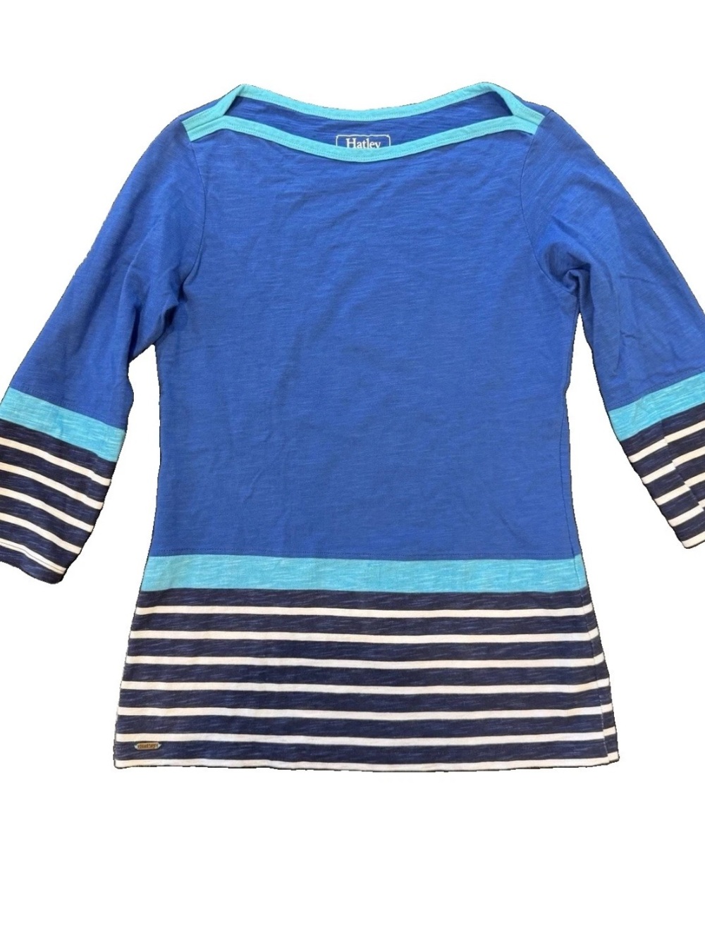 Hatley Breton Top Striped Tunic Women Medium M Blue 100% Cotton 3/4 Sleeve Boat⁠